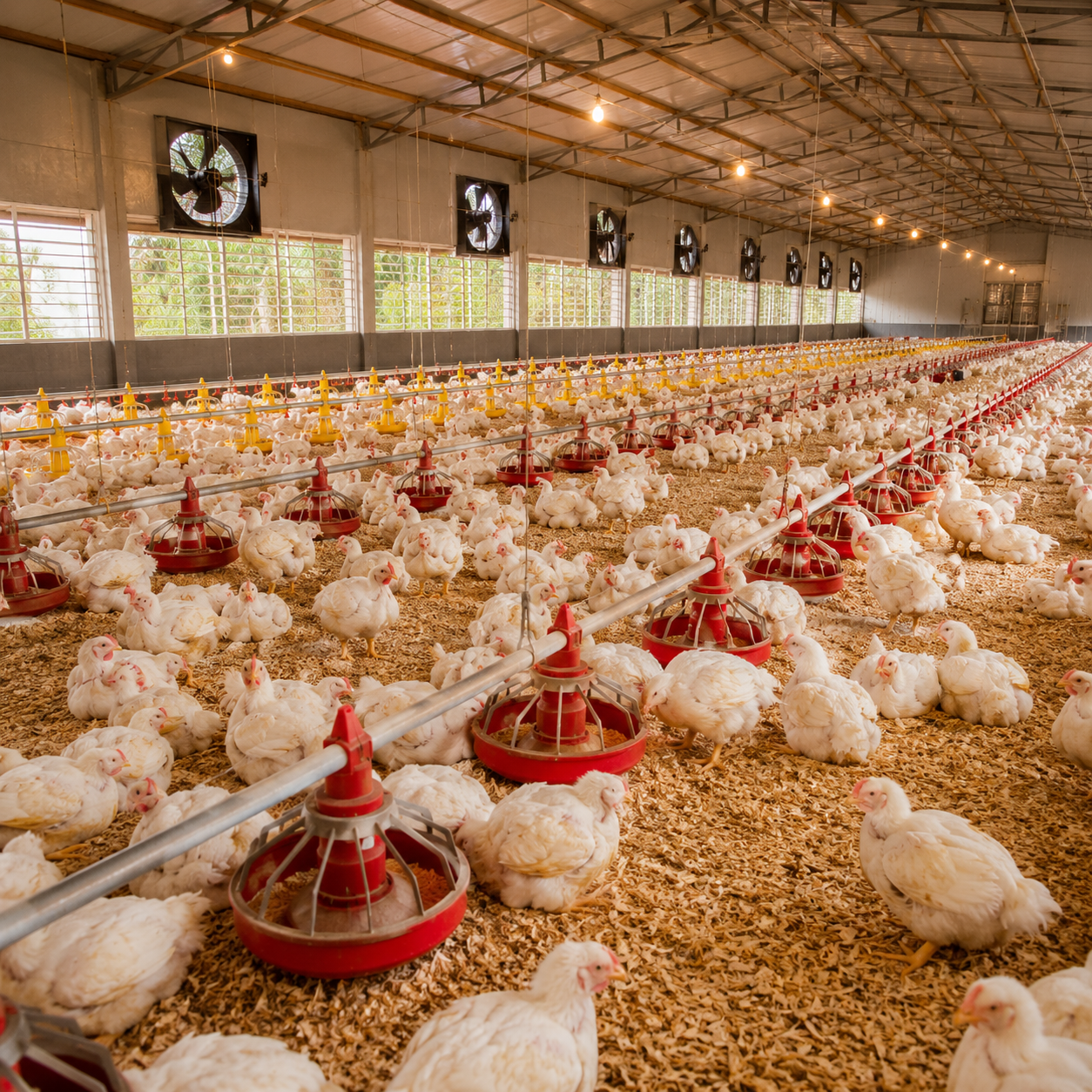 Bâtiment d'élevage GIC AGROPELC — poulets en croissance